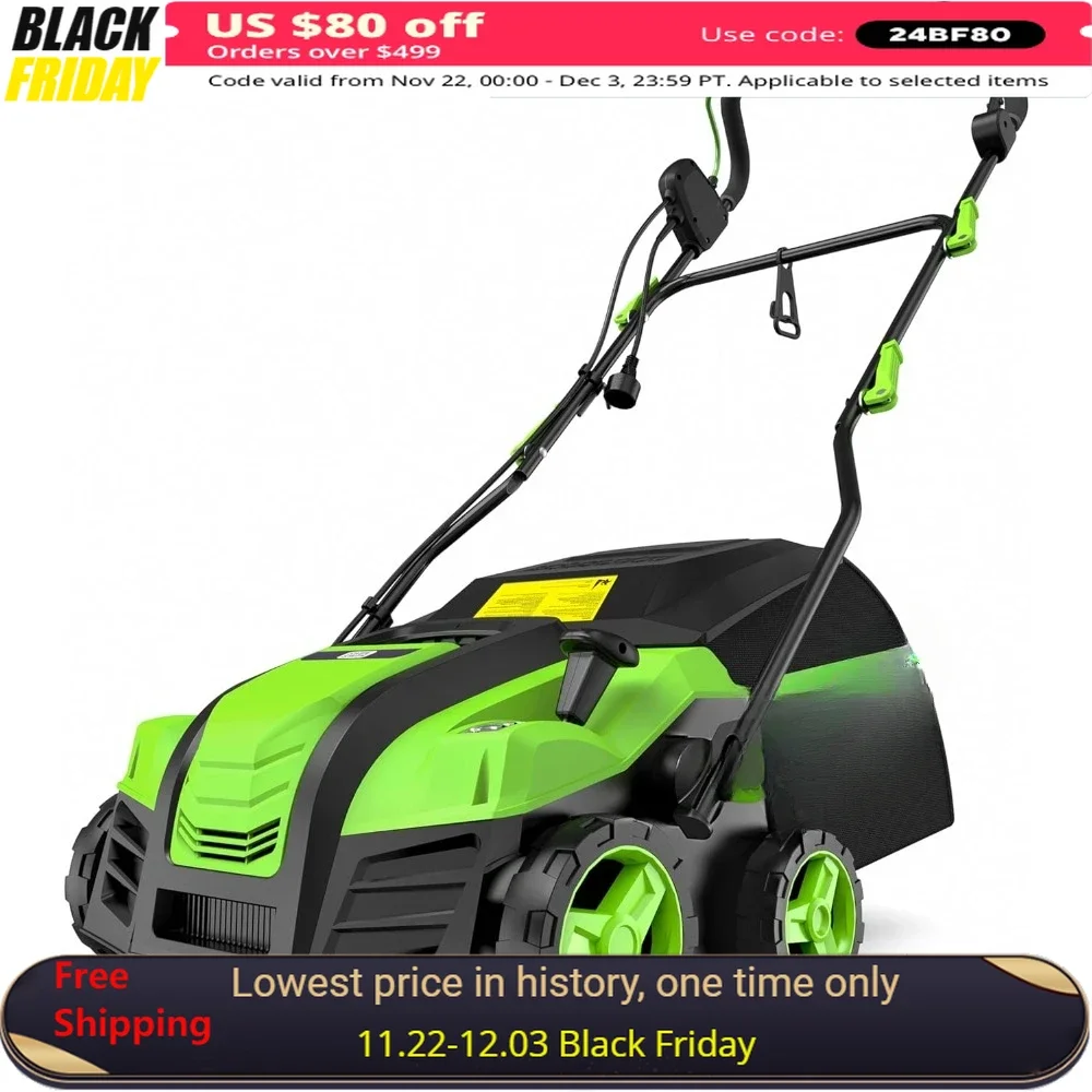 

16” Lawn Mower, Artificial Turf Vacuum,15Amp Grass Sweeper, Power Brush W/ 45L Removable Leaf Collection Bag, Lawn Moerw