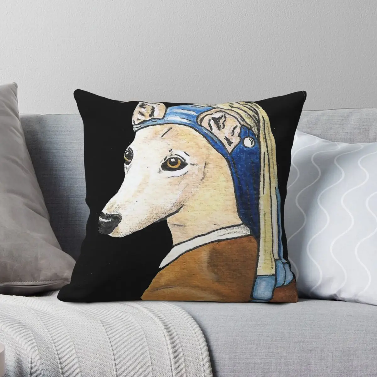 Lurcher With The Pearl Earring Square Pillowcase Polyester Linen Velvet Creative Zip Decor Throw Pillow Case Bed Cushion Cover