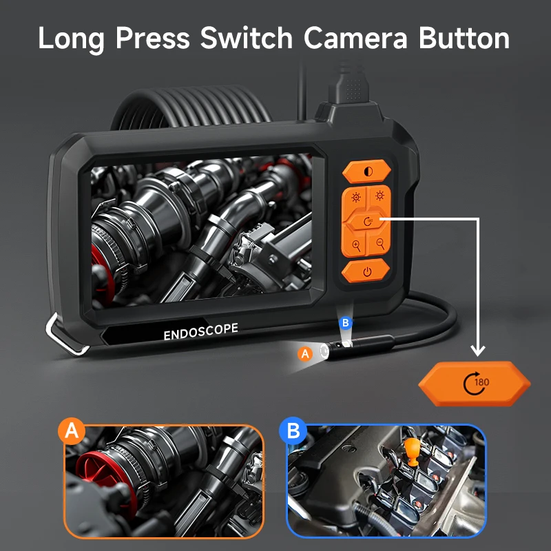 المنظار Borescope 4.3 "IPS شاشة IP67 كاميرا سباكة مقاومة للماء 8 مللي متر مسبار 2 متر-100 متر كاميرا مزدوجة واحدة مع مصابيح LED قابلة للتعديل