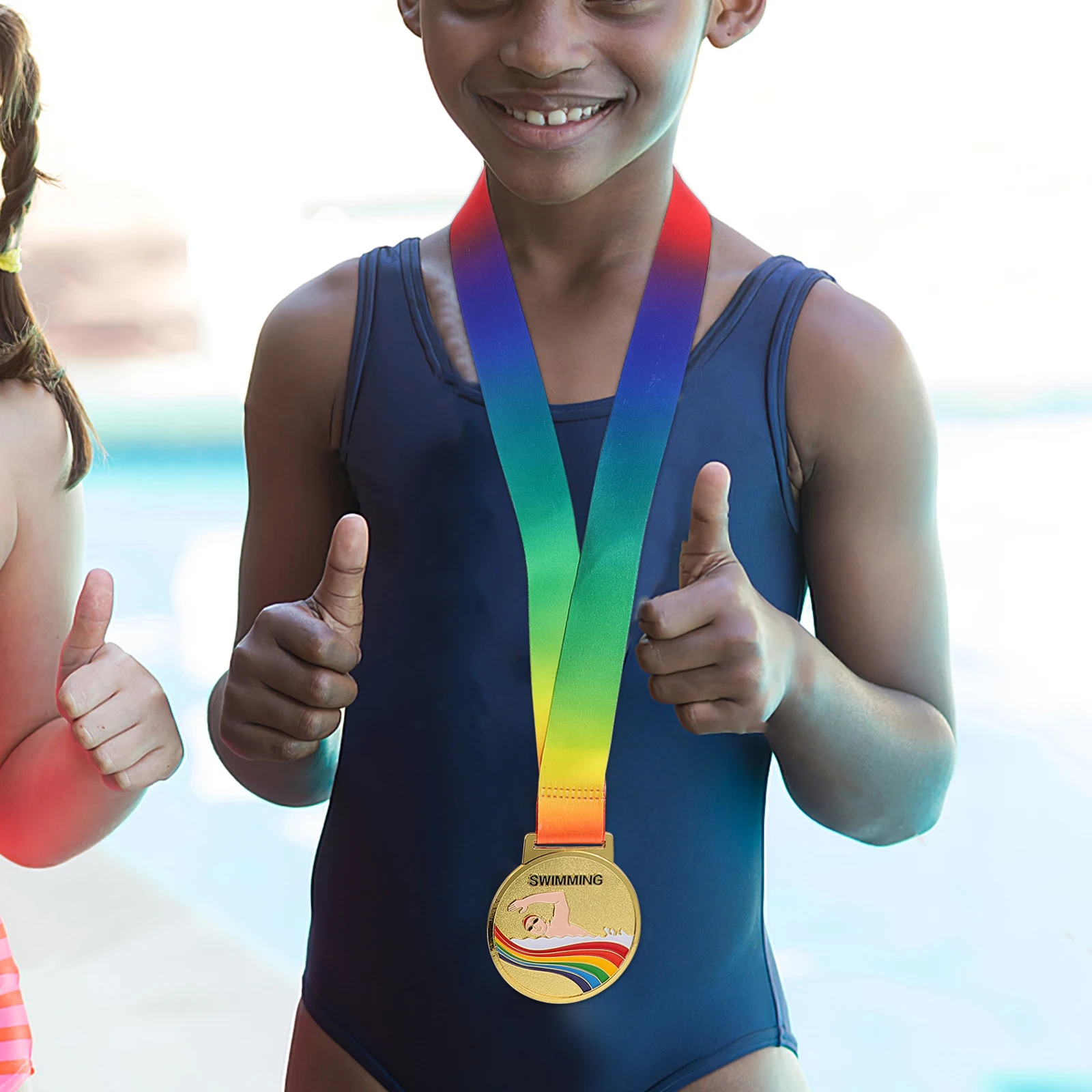 Medalha para prêmios, competição de natação, medalha com cordão pendurado para crianças, prêmio de metal, troféu de ouro, lembranças, honra esportiva
