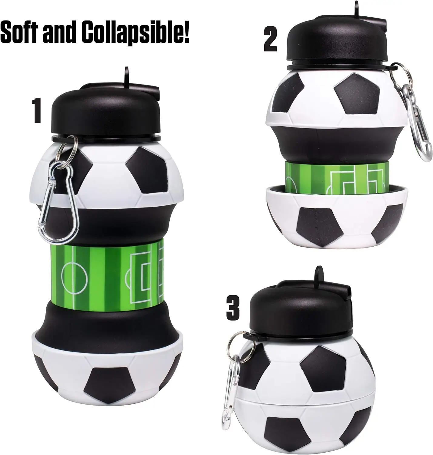 Silicone Foldable Water Bottle Portable Water Bottle for Kids Gift Football Water Bottle