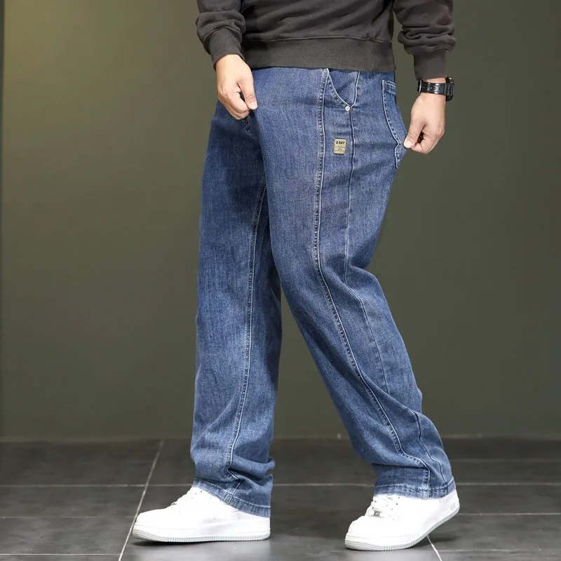 Autumn Winter Jeans For Men Plus Fat Large Size Straight Leg Pants Fashionable Trendy Brand Fat Loose Badge Casual 140kg