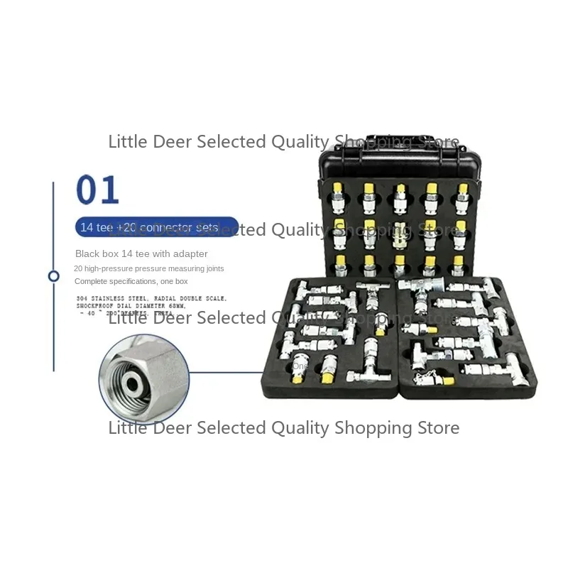 20 joints 14 tees  Pressure Test Tee Pilot Distribution Valve Travel Hydraulic Maintenance Pressure Gauge Adapter Kit