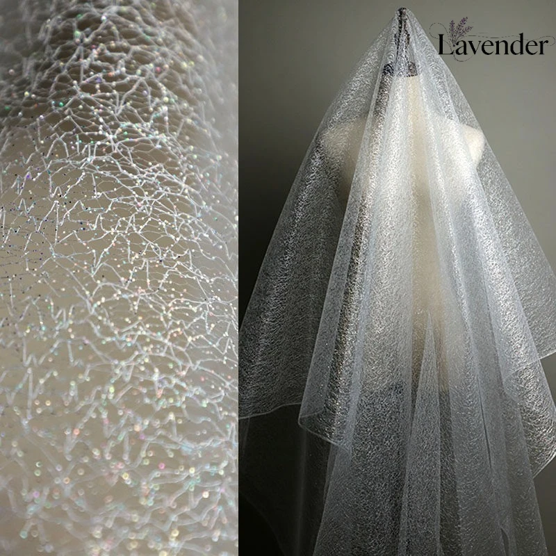 

Stiff Sequined Silver Spray Mesh Fabric with Sprinkle Wave Tulle Shiny Decorative Cloth Wedding Backdrop Event Decoration Crafts