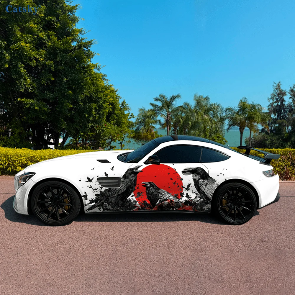

Raven Chewing Corpse Red Sun Car Vinyl Wraps Decal Self-adhesive PVC Sticker Suitable for Trucks SUV Decor Auto Accessories Gift