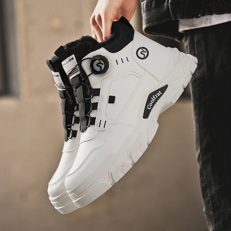 

Men's Boots Plush 2026 Winter New Platform Work Shoes Trendy Cold-proof Warm Cotton Short Boots Button Men's Boots Shoes for Men