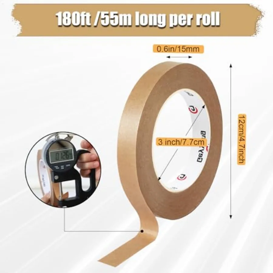 GEYYANG Brown Kraft Tape, 3/5in x 180ft Self Adhesive Frame Backing Tape Sticky brown kraft tape, great for frame photo, gift w