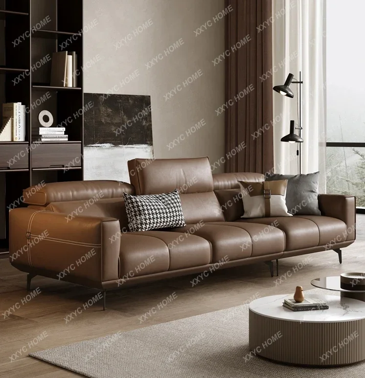 

Italian Minimalist Leather Sofa First Layer Cowhide Living Room Modern Minimalist Large and Small Apartment Type