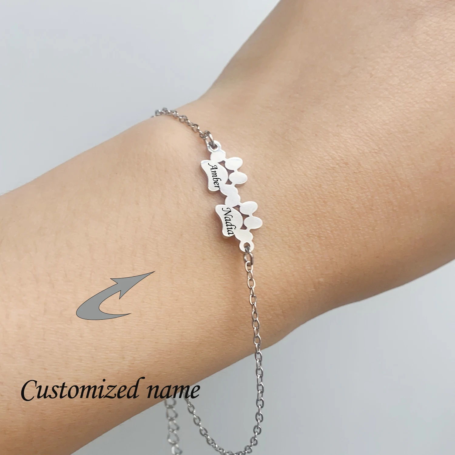 Custom Dog Paw Name Bracelet Personalized Elegant Dog Paw Bracelets Minimalist Paw Bracelets Name Bracelet Christmas Gift Women