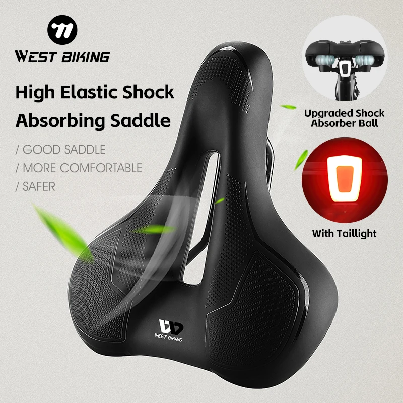 WEST BIKING MTB Mountain Bicycle Saddle High Elastic Shockproof Bike Cushion Hollow Sponge Soft Cycling Seat With Safe Taillight