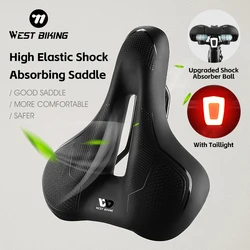 WEST BIKING MTB Mountain Bicycle Saddle High Elastic Shockproof Bike Cushion Hollow Sponge Soft Cycling Seat With Safe Taillight