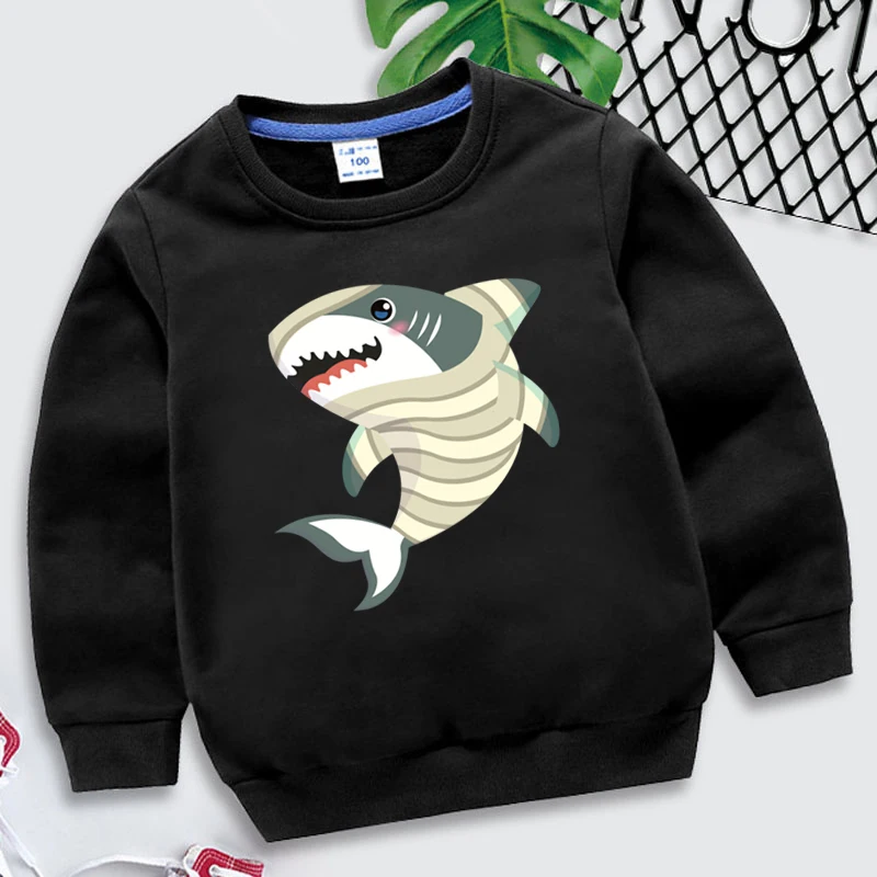 Toddler Boys Girls Halloween Shark Print Sweatshirts Autumn Round Neck Long Sleeve Pullover Cartoon Fashion Halloween Tracksuit