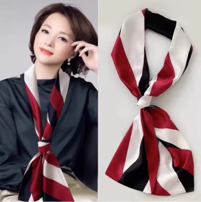 New Women Pink Silk Scarf Shawl Fashion Luxury Long Narrow Small Silk Scarves Ladies Headband Headscarve Bag Handle Ribbon