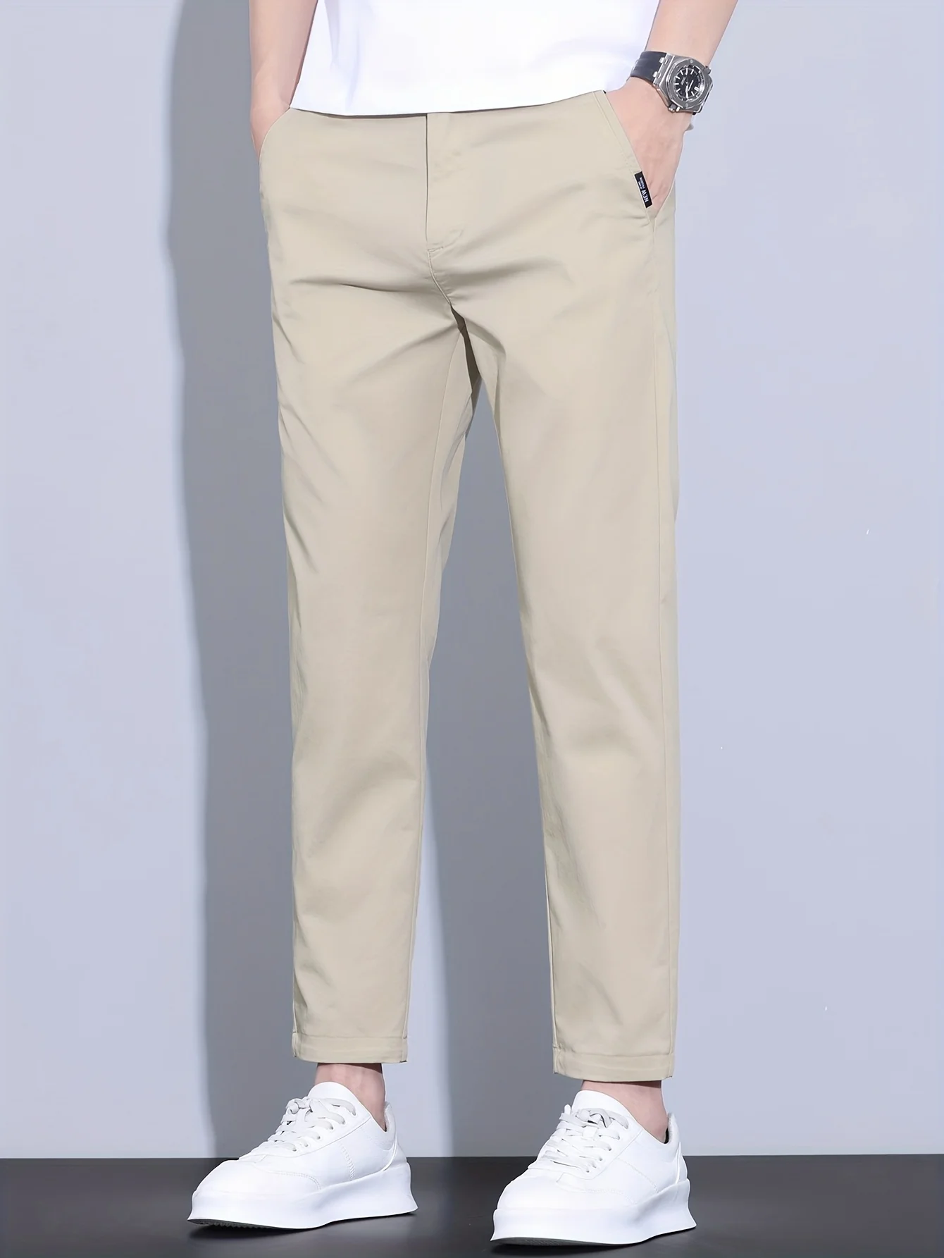 

New Summer Polyester Ankle Length Pants Men Slim Elastic Waist Jogger Outdoors Korean Work Suit Casual Trousers Male 28-38