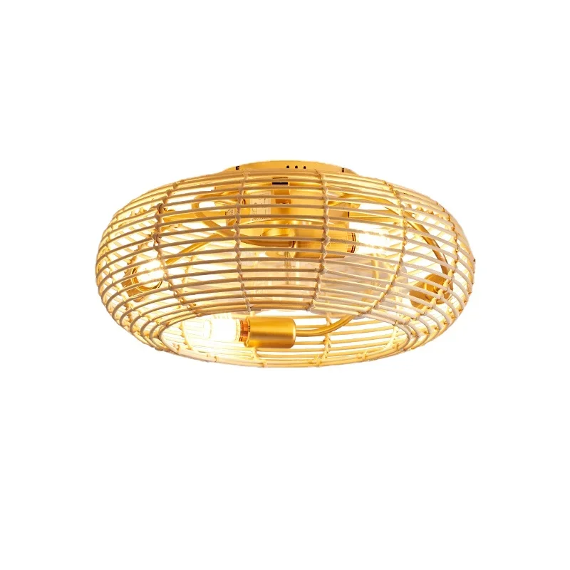 

Homestay Fan Ceiling Light Surprise Silent Wind Japanese Vine Weaving Bedroom Study Restaurant Retro Wind Remote