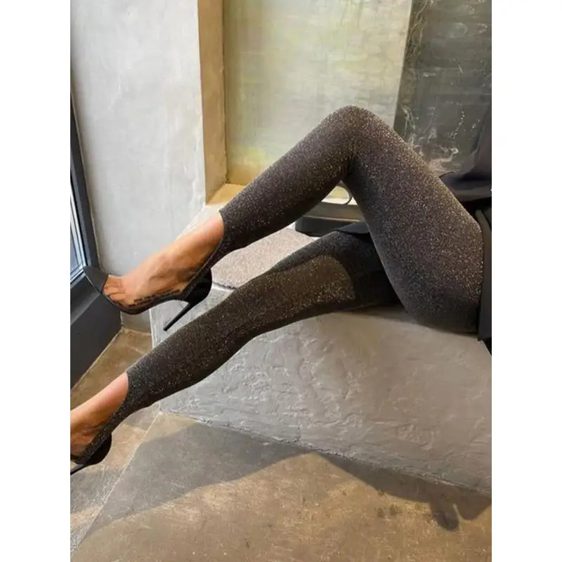 Women New Design Bright Silk Stepping Pantyhose Heels Style Mesh Leggings High Stretch Outer Tight Pants Sexy Perspective Casual