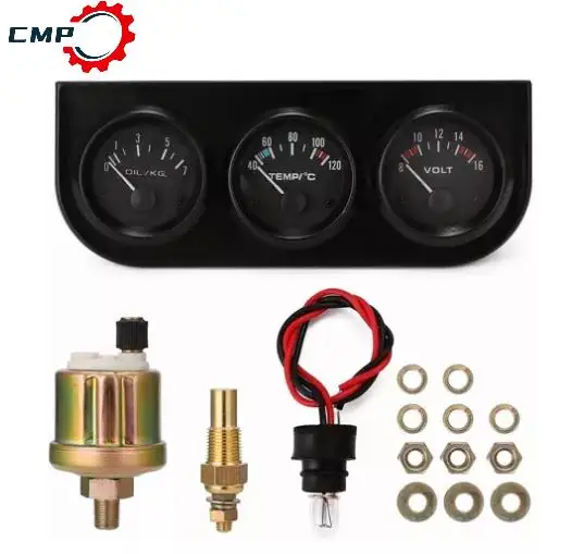 

52MM 3 In 1 Oil Pressure Gauge + Volt meter + water temp gauge Kit Volt meter with sensor Oil Temperature Gauge Triple Meter