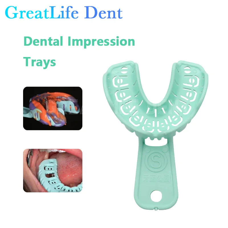 GreatLife Dent 3 Pairs Dental Implant Tray Green Full Mouth Removable Partial Mold Tray Easy Fold Baffle Plastic Dentist S/M/L