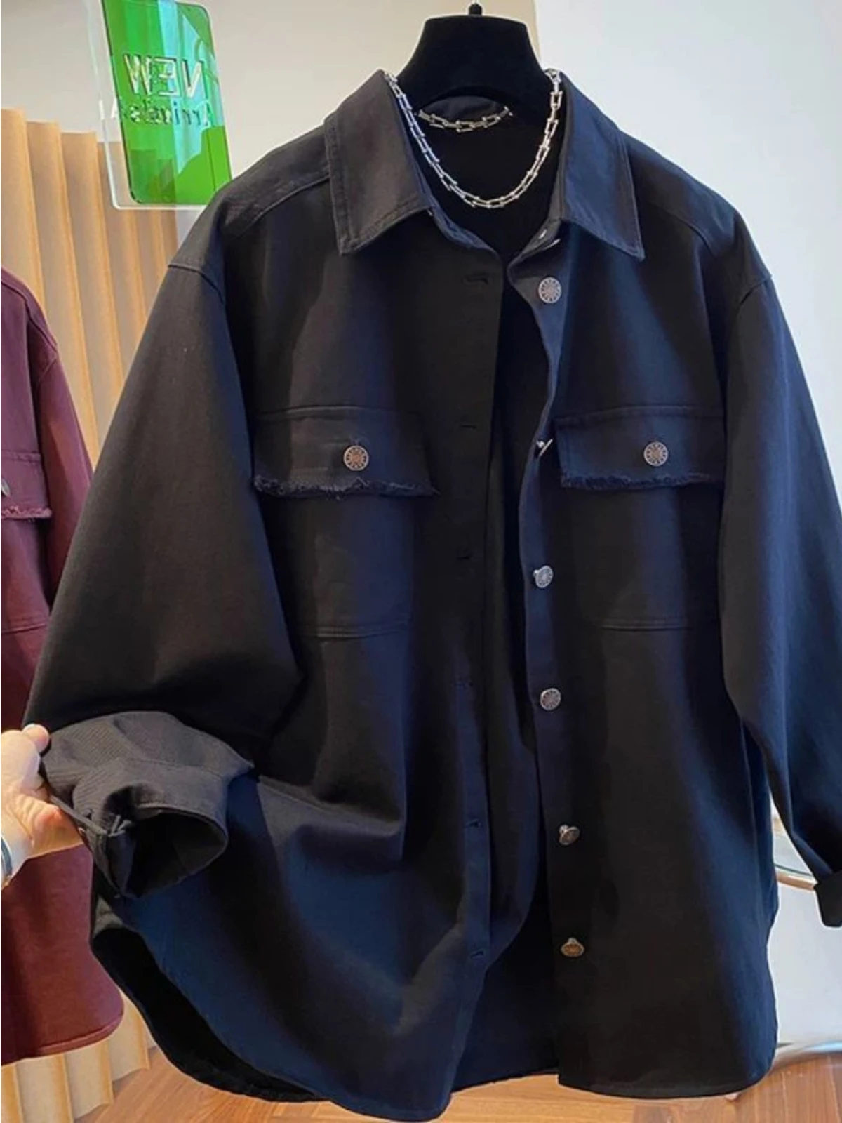 플러스 사이즈 데님 재킷 칼라 여성 남성 봄 가을 면 폴리에스터 혼방 편안하고 통기성 좋은 한국 스타일