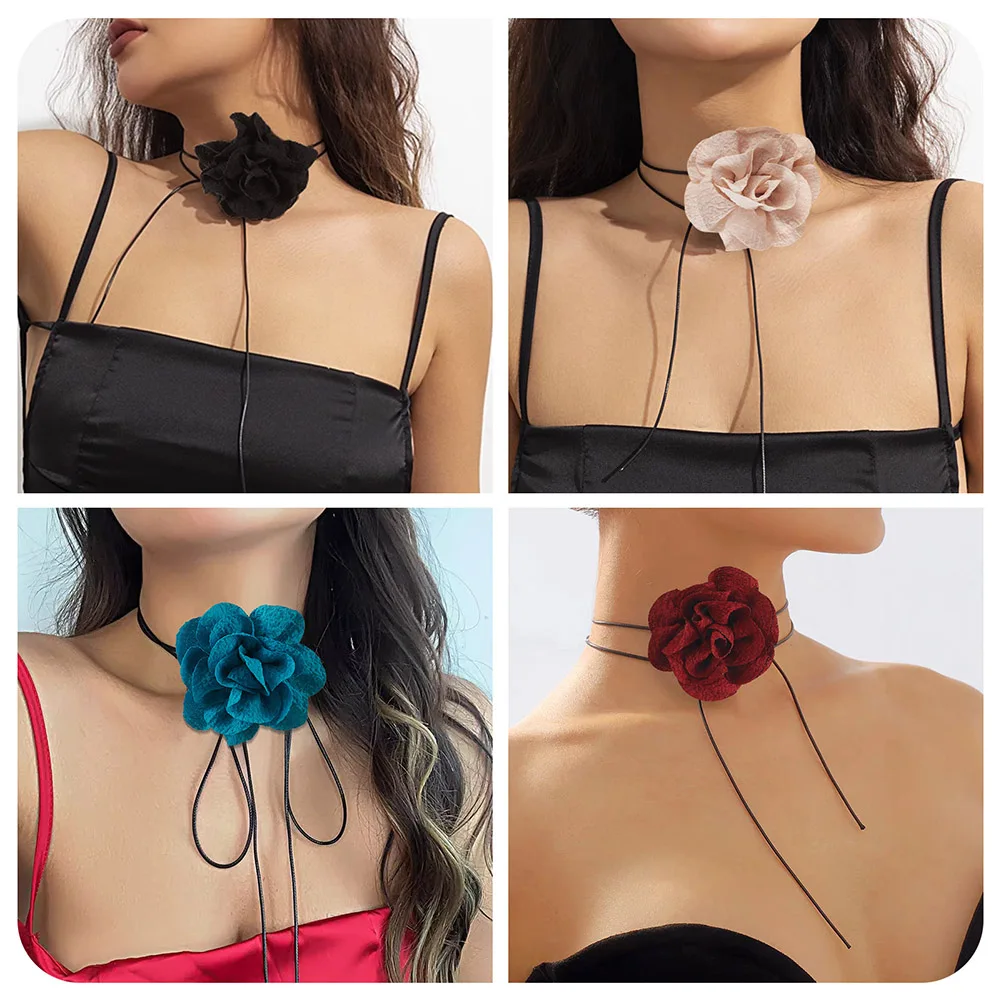 4pcs Flower Collar Choker Cloth Necklace Black White Polyester Lace Floral Collar for Bride Bridesmaid Wedding Party Decoration