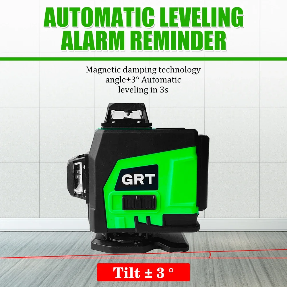 GRT 12 Lines 3D Laser Level Green Line Self-Leveling 360° Horizontal And Vertical Construction Tools Super Powerful Laser Level