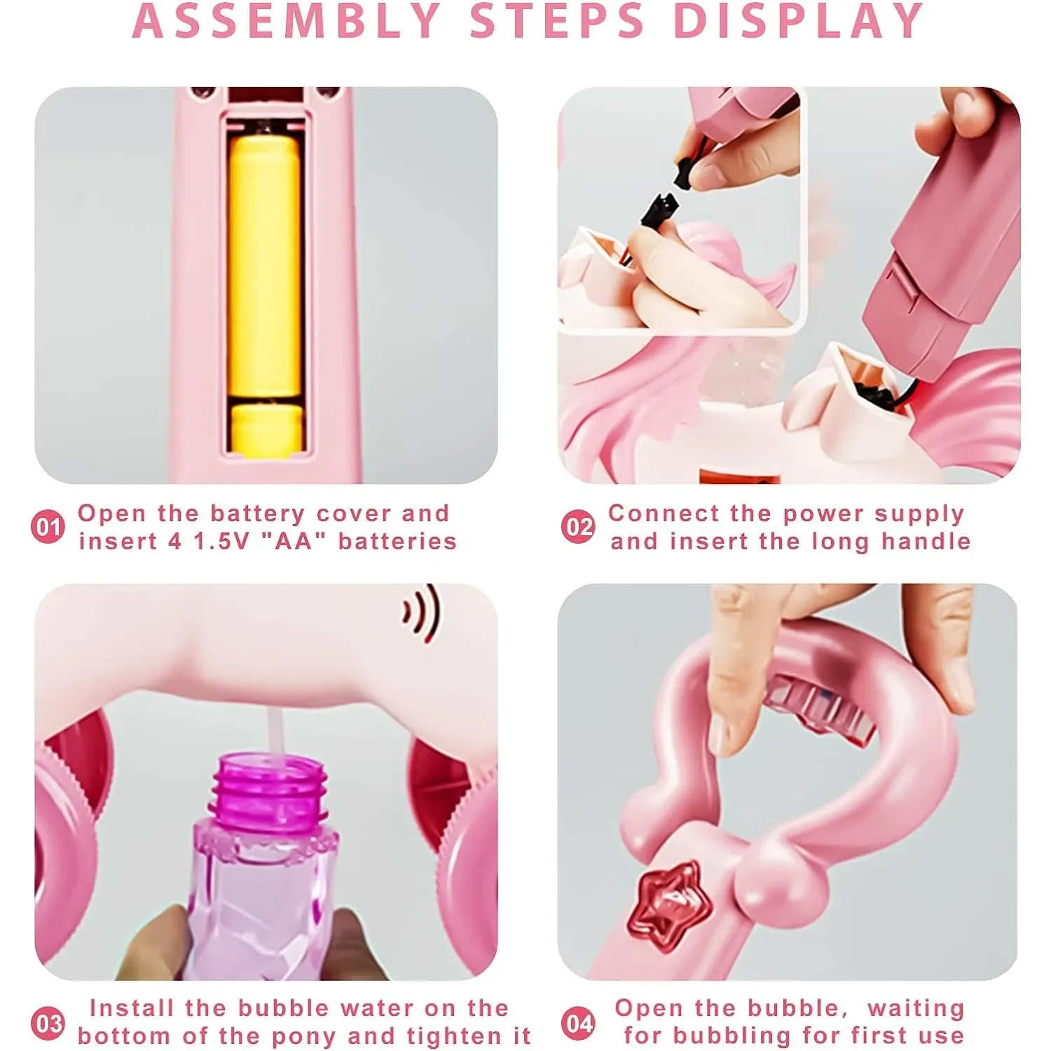 Pony Bubble Machine for Kids Automatic Bubble Lawn Mower with Light & Music Bubble Cart Outdoor Push Toys for Birthday Gift