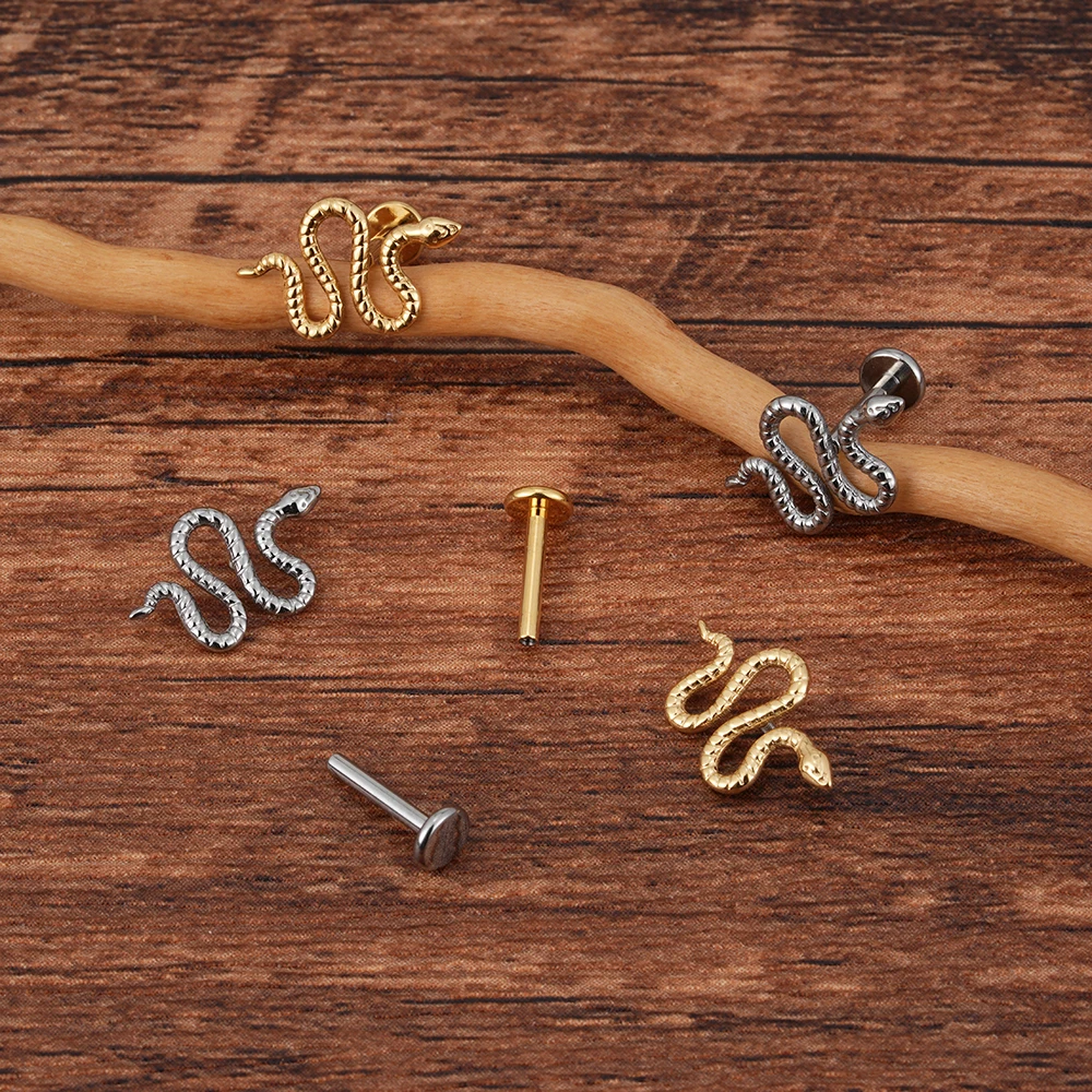 الحق جراند ASTM F136 التيتانيوم 16 جرام فايبر الأفعى Labret الغضروف القرط شقة الظهر مسمار محارة الزنمة اللولب ميدوسا مونرو ثقب