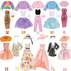Fashion Dress Set Plush Coat Jewelry Hat Shoes For 11.8inch Doll Clothes Accessories Banquet Attire Baby Girl 30cm Doll Clothes