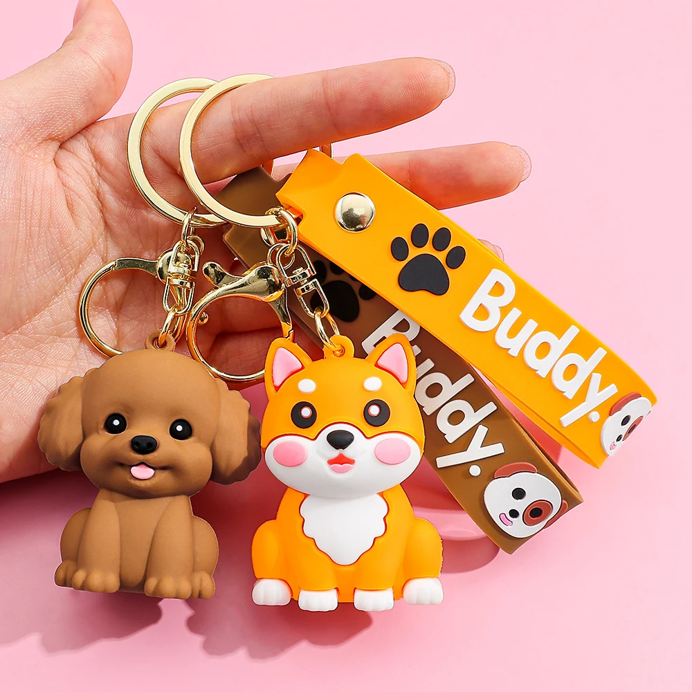Lindo llavero de perro, bulldog francés, Corgi, Shiba Inu, Poodle, colgante de PVC, decoración para coche, bolso, mochila, regalo para amantes de las mascotas