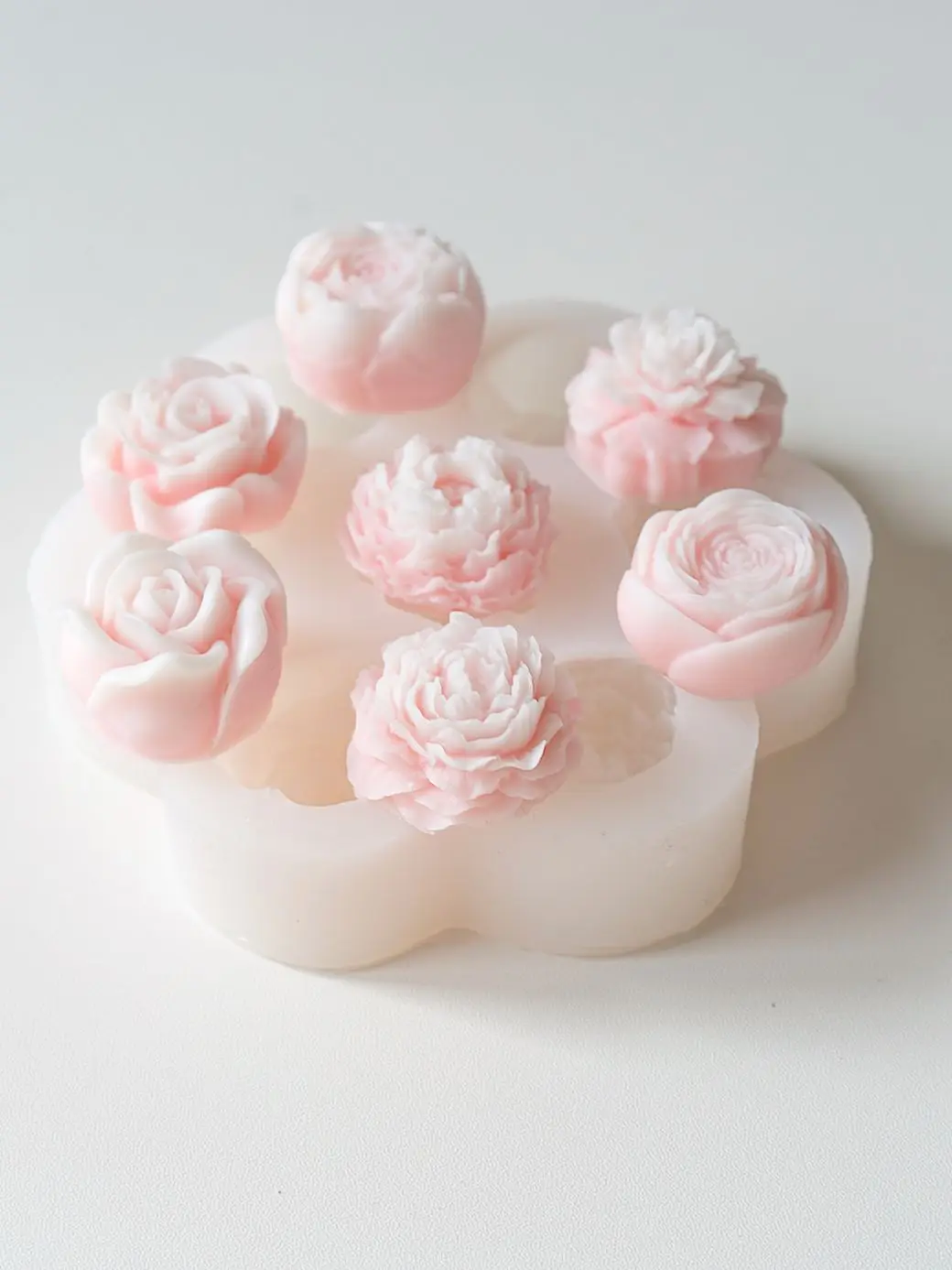 DIY Flower Rose Peony 7in1 Silicone Mold Aroma Candle Plaster Ornaments Handmade Soap Mould