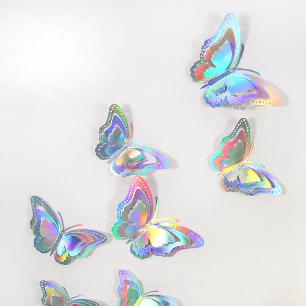 12pcs/set Gradient Hollow 3d Butterfly Wall Sticker for Wedding Decoration Living Room Gold Silver Butterflies Window Home Decor