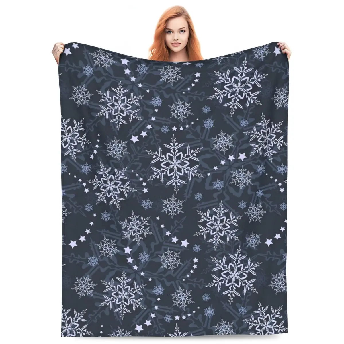 Custom Snowflake Blanket 3D Printed Soft Flannel Fleece Warm Happy Christmas Throw Blankets for Car Bed Sofa Bedspreads