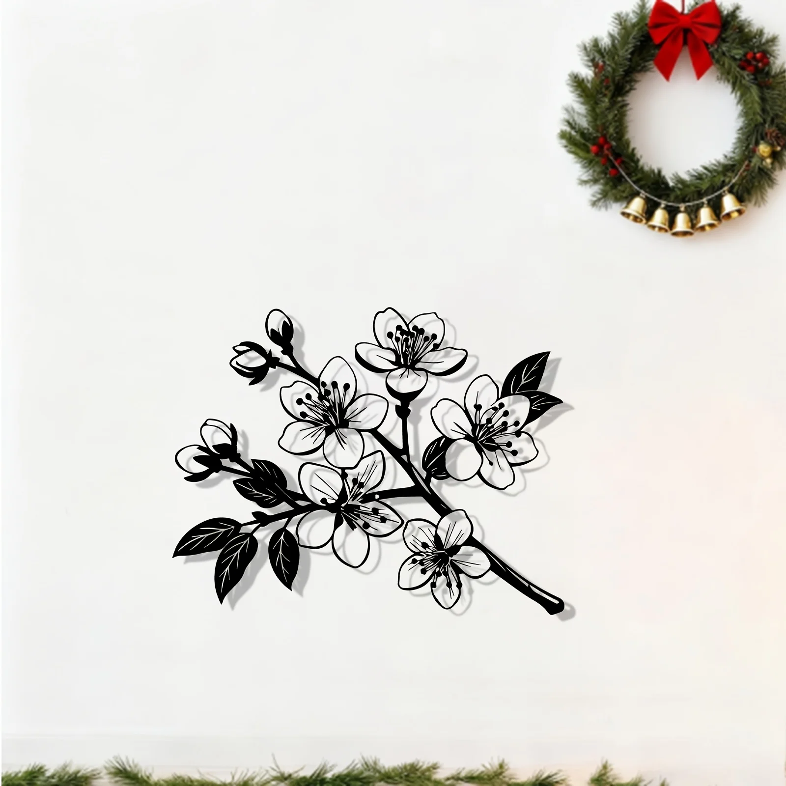 Metal Wall Art Cherry Blossom Floral Iron Rustic Hanging Elegant Sculpture for Home Garden Fence Wedding Valentine Gift