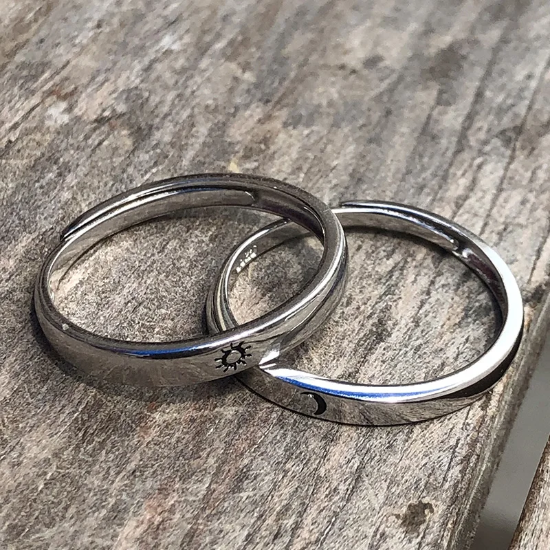 Conjunto de anillos de pareja de sol y luna, anillo abierto ajustable para entre sí amantes, círculo minimalista, anillo de compromiso para boda, regalo de joyería