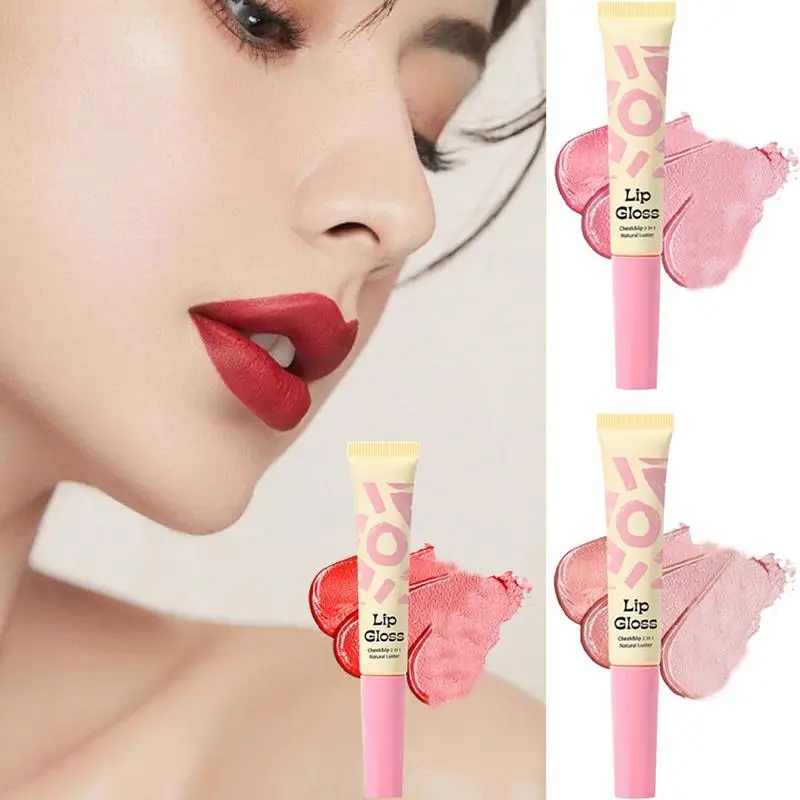 2-In-1 Squeeze Lip Gloss Waterproof Squeeze Liquid Blush Lip Gloss Long-Lasting Moisturizing Cosmetic Supplies Lip Makeup for