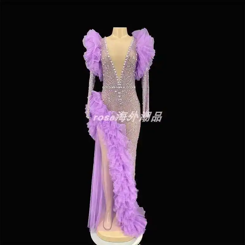 

Summer Clothing Purple Lace Ball Gown Prom Dress Evening Dress Crystal Elegant Korean Version