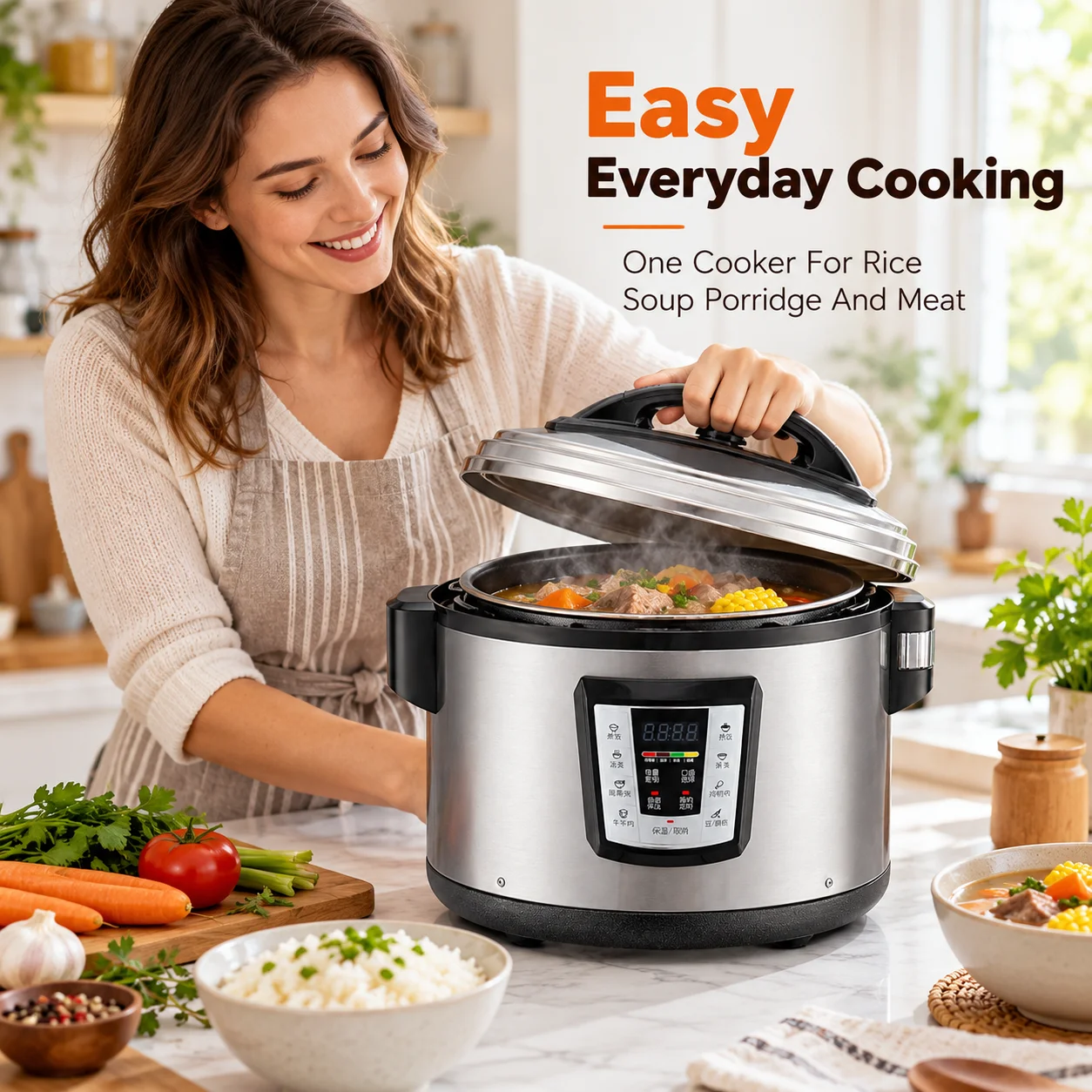 AOLIVIYA Electric Pressure Cooker Stainless Steel Multi Cooker Digital Rice Cooker 8 Preset Cooking Programs Soup Stew Pot