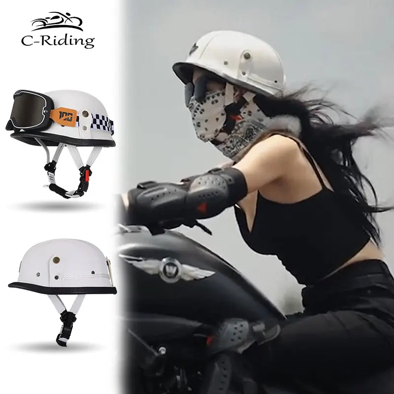 

Retro Half Face Motorcycle Helmet Vintage Motorbike Helmets Men Women Unisex Scooter Summer Open Face Helmet Black DOT Certified