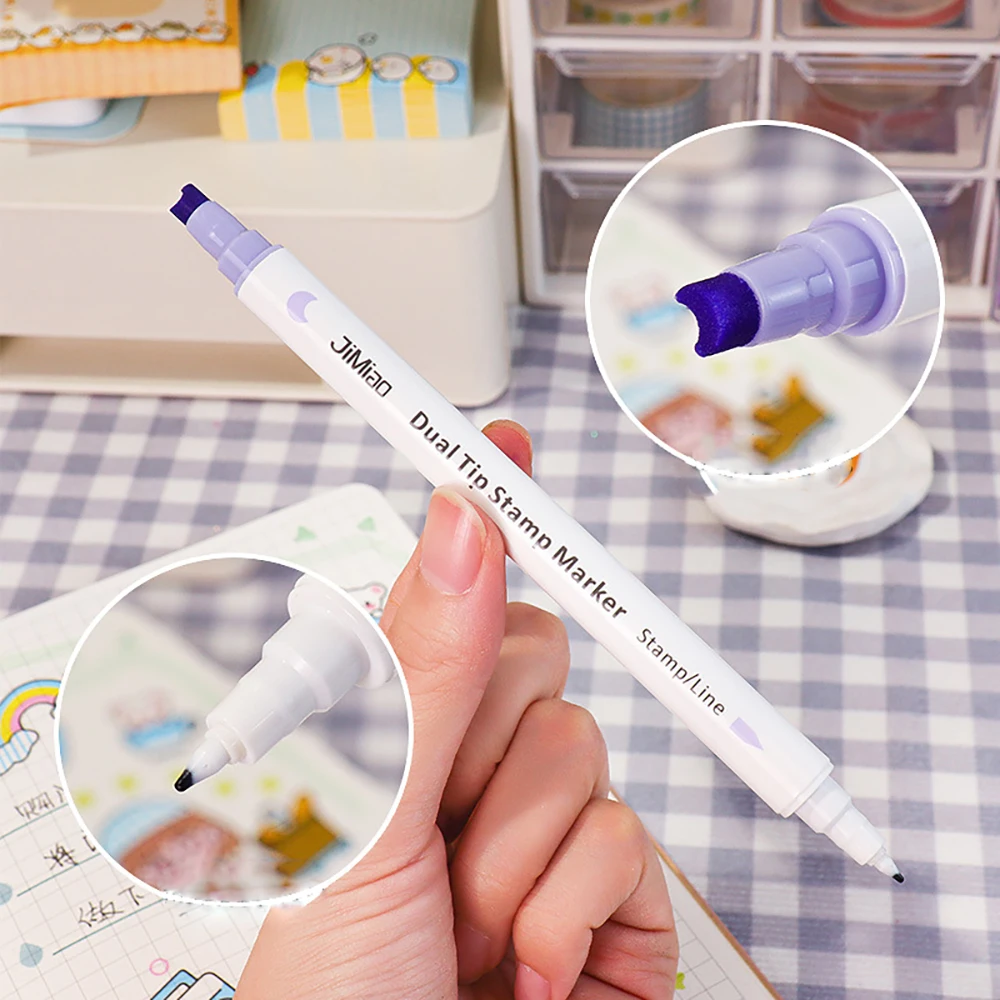1 Pcs Highlighters Double headed Line Pen And Cute Stamp For Student Writing Painting Drawing Taking Note Art School Stationery
