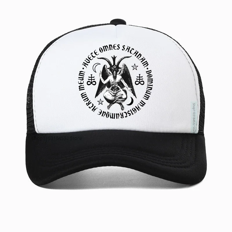 Baphomet Satanic Crosses With Hail Satan hat cartoon print Satanic Lucifer Devil Baseball cap summer Mesh Trucker Caps Gorras