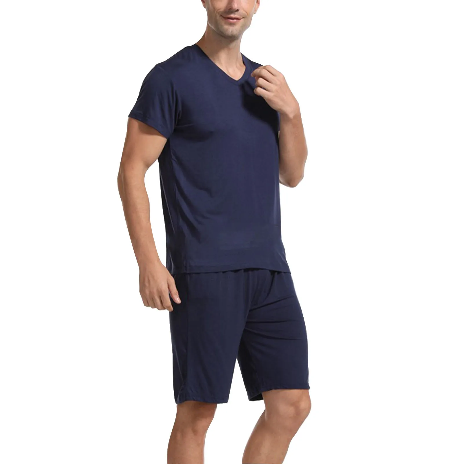 Conjunto de Pijama ligero de secado rápido para hombre, camisa de manga corta con cuello en V y pantalones cortos, ropa de dormir suave y cómoda