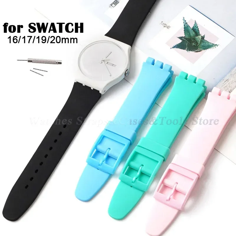 Soft Silicone Watch Band for Swatch 16mm 17mm 19mm 20mm Rubber Strap Sports Replacement Wrist Bracelet for Men Women Accessories