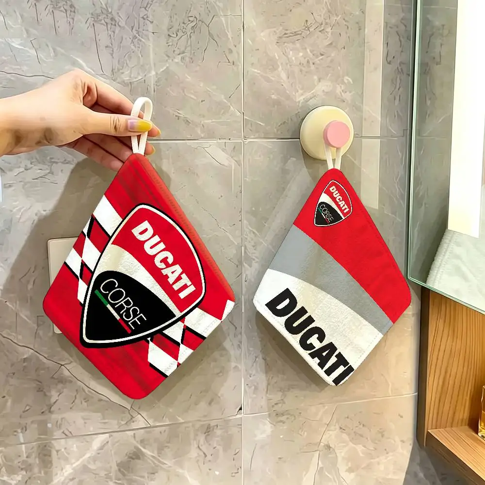 D-Ducati Motorcycle LOGO Hanging Kitchen Towel, Polyester Cotton Material, Multipurpose Hand Wiping Towel for Family