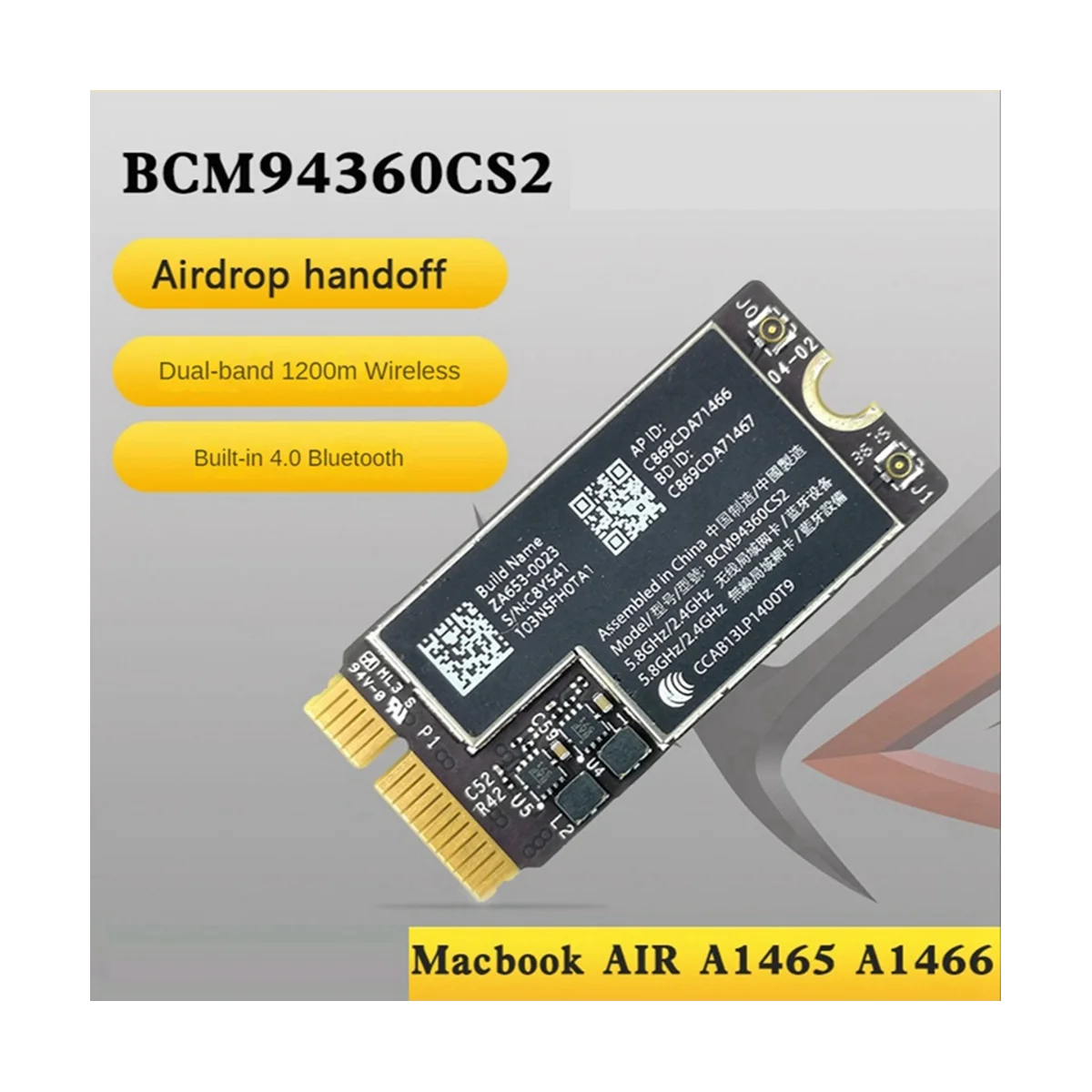 BCM94360CS2 Dual Band Wifi Card + NGFF M.2 Key A/E Adapter Card WIFI BT 4.0 802.11Ac Card for 11Inch A1465 13Inch A1466