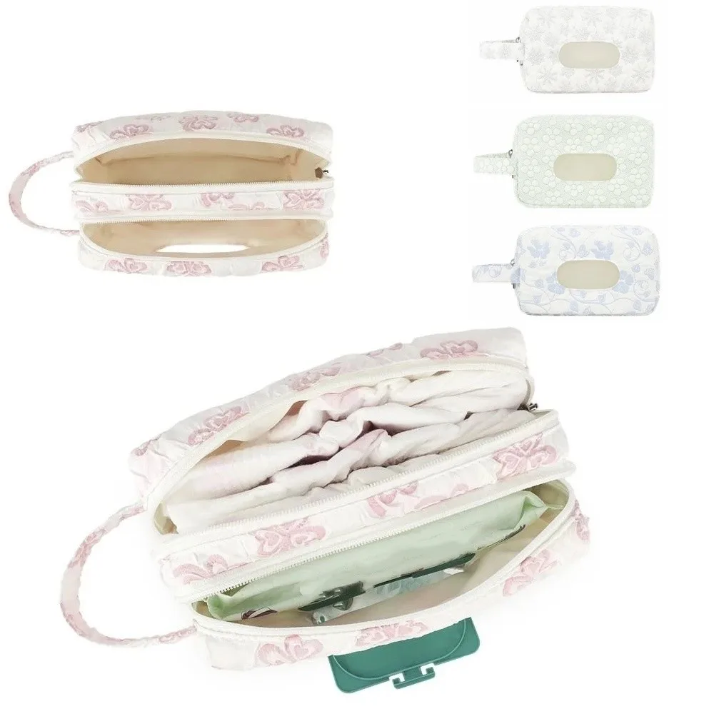 2-in-1 Baby Diapers Storage Pouch Flower Pattern Double Zippers Stroller Storage Bags Portable with Handle