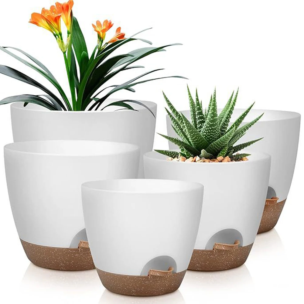 

5Pcs Self Watering Planters with Drainage Hole Large Flower Pot Lightweight Creative Plastic Planters for Indoor Outdoor Plants