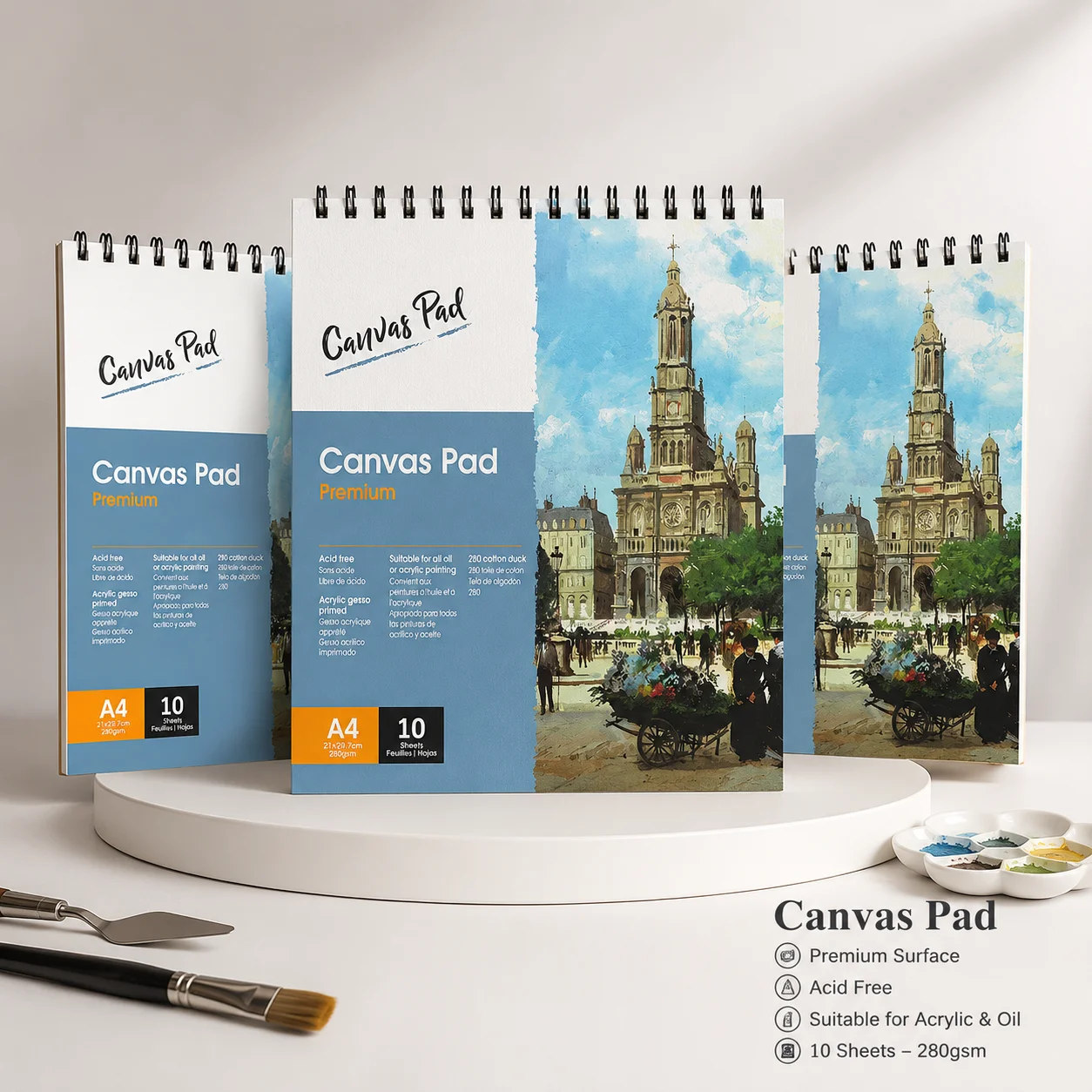 A4 Canvas Pad | 10 Sheets 280g Cotton Acid-Free Primed Paper | For Acrylic & Oil Painting | Back to School Art Supplies