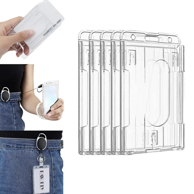 1pc Horizontal Vertical Transparent PC 2-3 Cards Holder ID Credit Card Cover Hard Plastic Badge Protector Office School Supplies