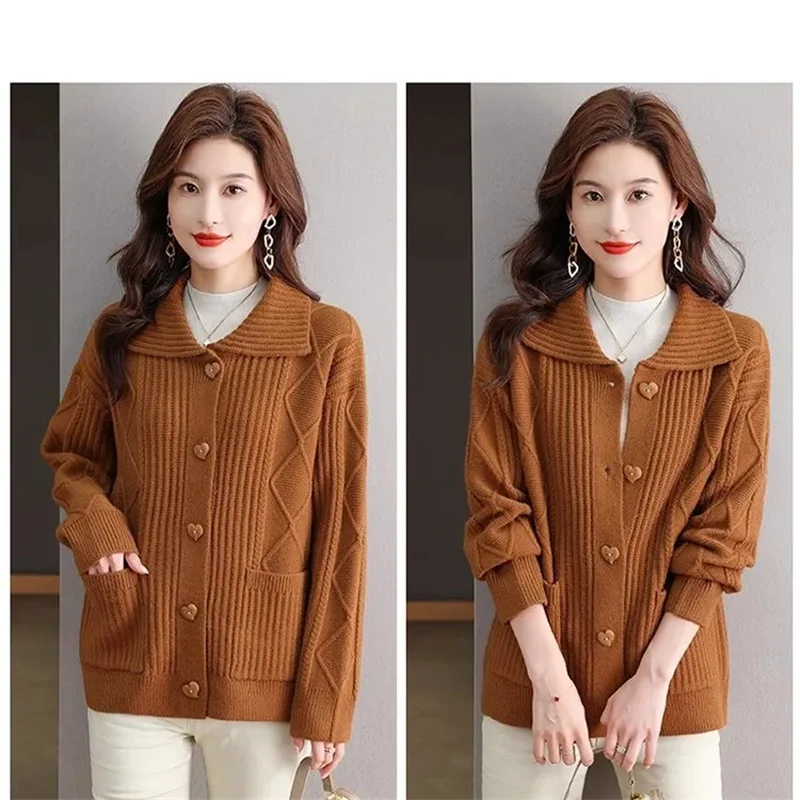

Женский свитер с лацканами, новинка осени-зимы 2025 года, трикотажная куртка, женская модная повседневная верхняя одежда с кардиганом, пальто, женские топы