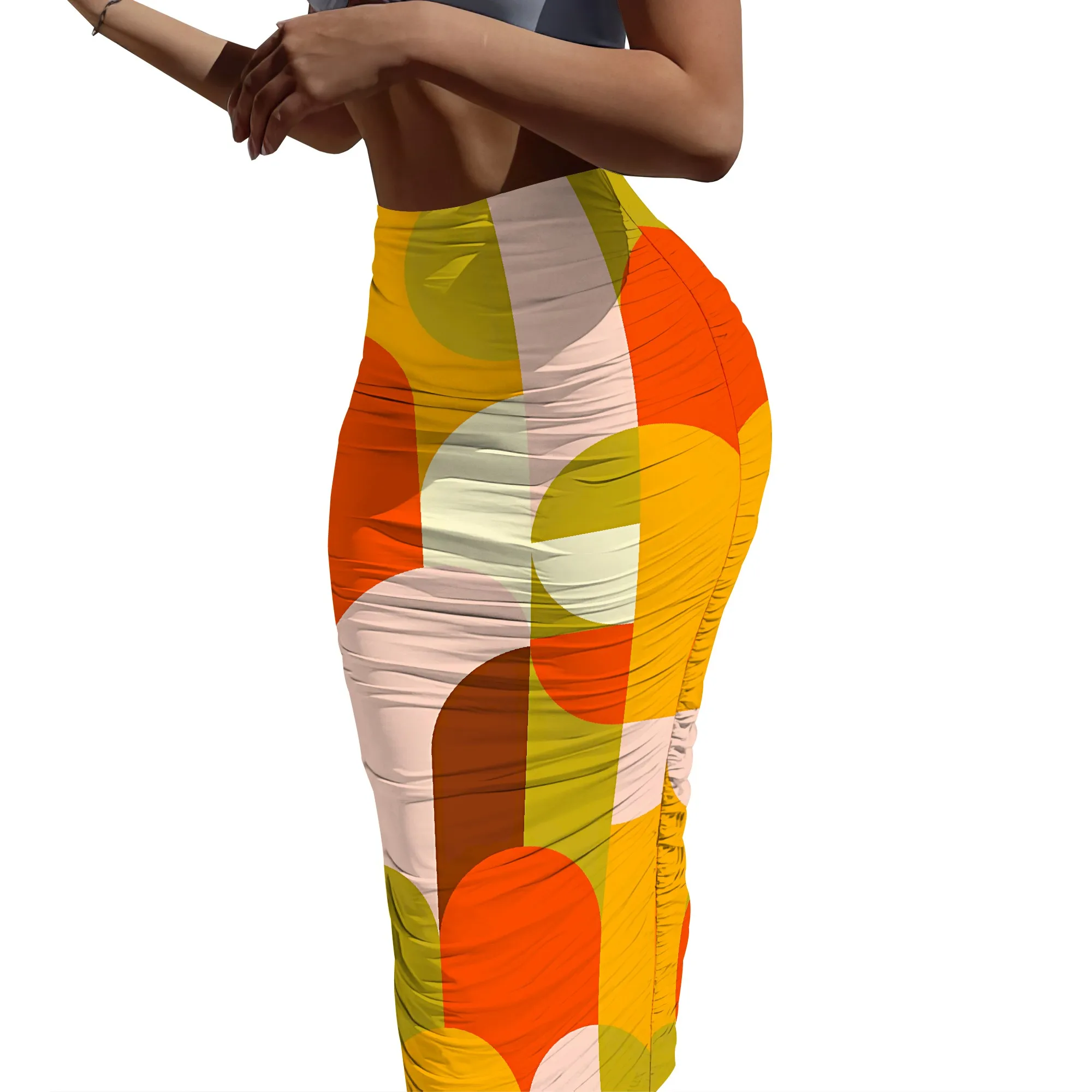 Nupusa Jupe imprimée cercle coloré pour femme Jupe longue moulante taille haute décontractée